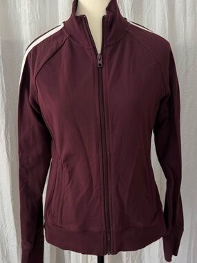 Athleta Burgundy Track Jacket Small | Full Zip Thumbholes Athletic Stripe